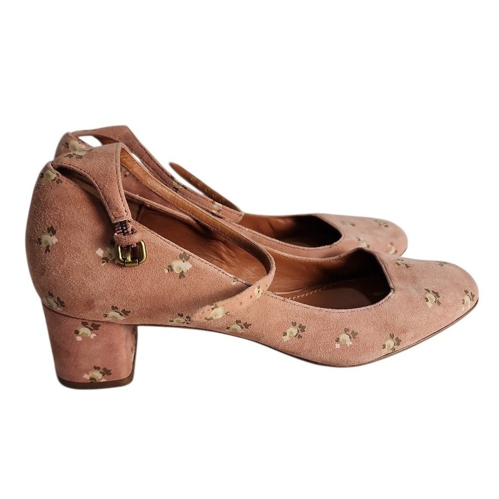 Coach Women's Pink Suede Mary Jane prairie print Ankle Strap Shoes sz 8 feminine - Picture 2 of 9